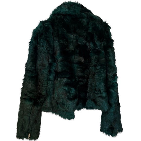 Belle Vere Size Small Faux Fur Emerald Green & Black Moto Style Jacket EUC - Picture 2 of 9